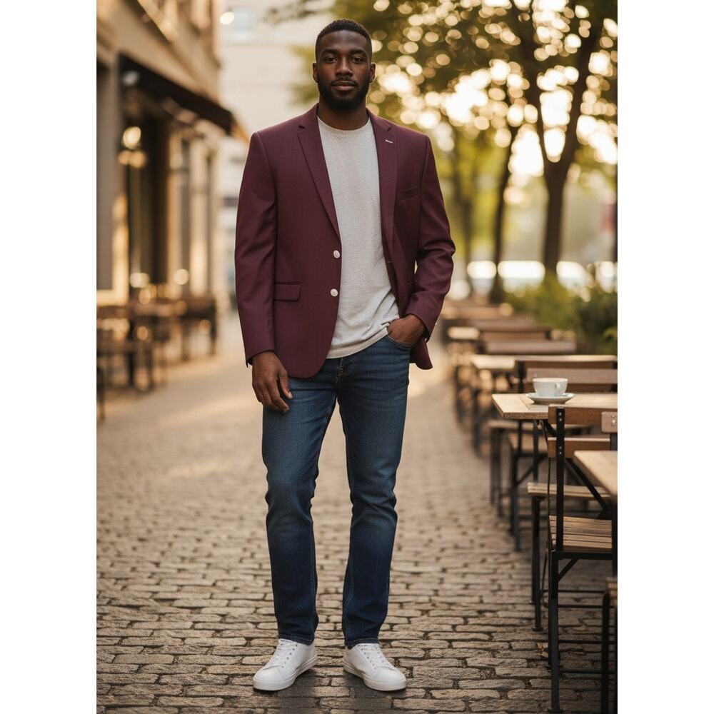 Linea Uomo Men’s 50R Plum Sport Coat - Vibrant Paisley Lining - Stretch Fabric